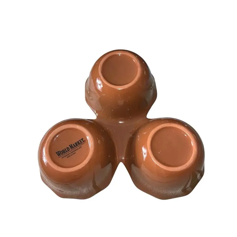 World‎ Market 3-Section Ceramic Condiment Trio Server Salsa Dip Bowl Scalloped